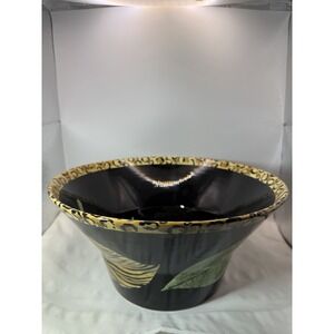 Laurie Gates Ware Ceramic Decorative Bowl Dish Pot Tropical Leaf Black Botanical
